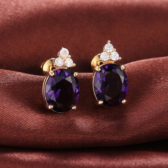 💎 Beautiful Big Oval Zircon 14K Gold Plated Stud Earrings for Women, VP1023 - Picture 1 of 2